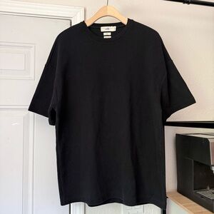 OFTT black unisex oversized organic cotton waffle thermal knit crew neck tee